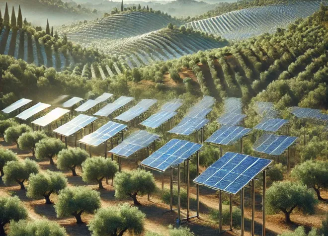 olive grove with solar panels